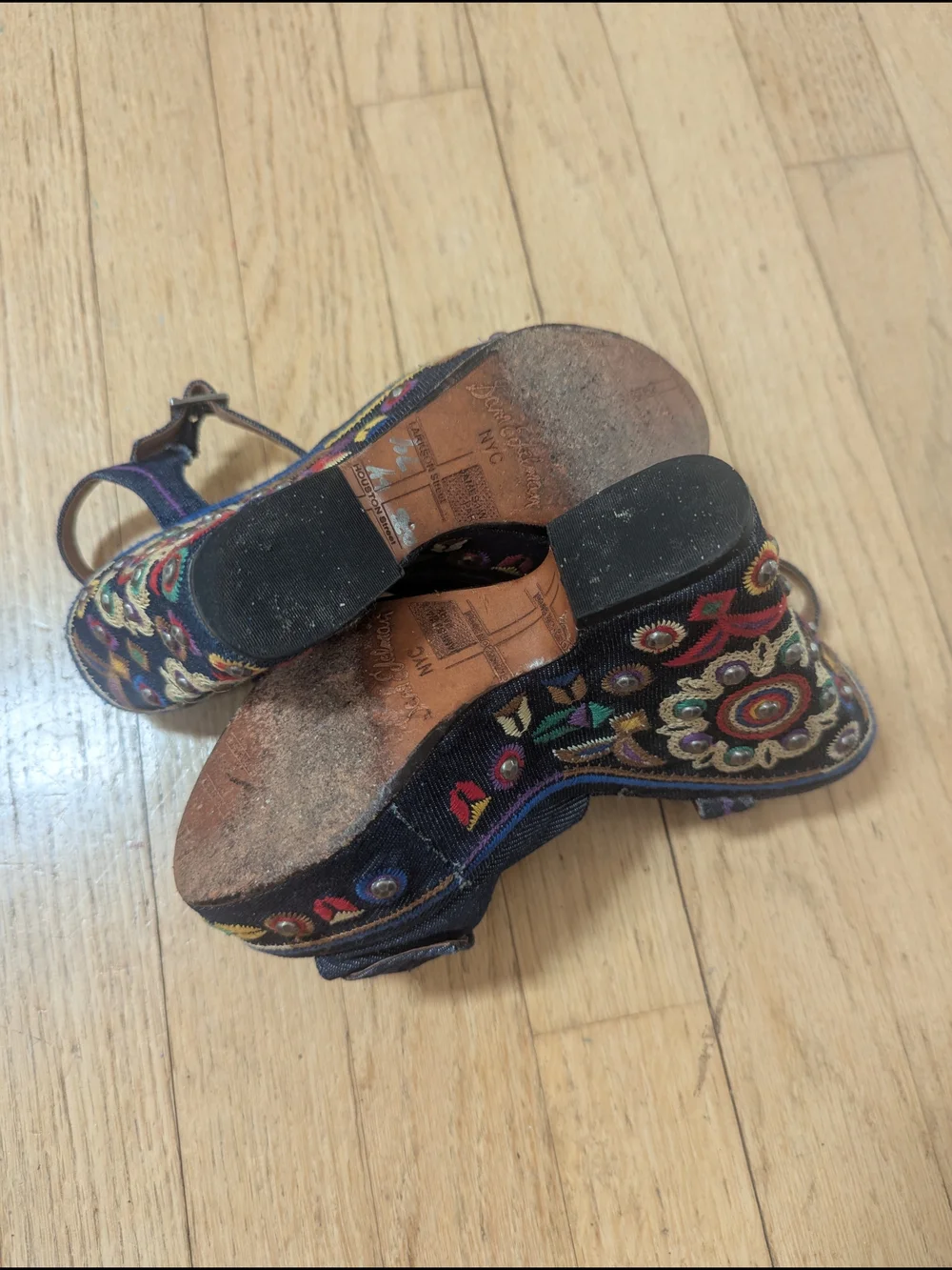 Sam Edelman Rylee Dark Blue Embroidered Denim Platform Sandals 4.5 5